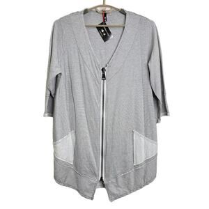 Breakfast In Tokyo Stripe Front Zip Cardigan Sweater Jacket Size 3 Large NWT